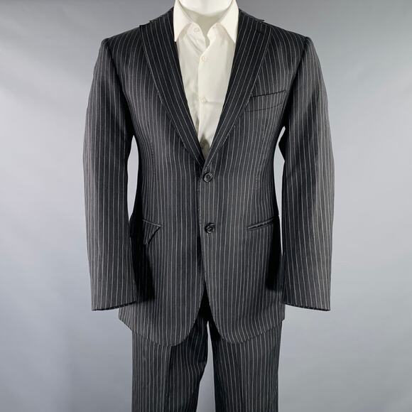 BELVEST Size 40 Grey White Pinstripe Wool Linen Single Breasted Suit - Picture 1 of 16